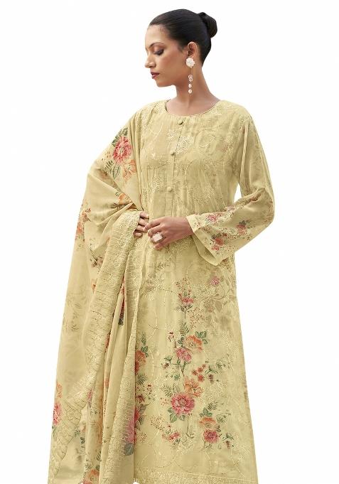 Cream Embroidered Organza Dress Material