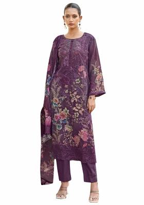 Purple Embroidered Organza Dress Material