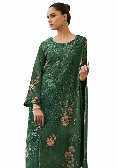 Green Embroidered Organza Dress Material