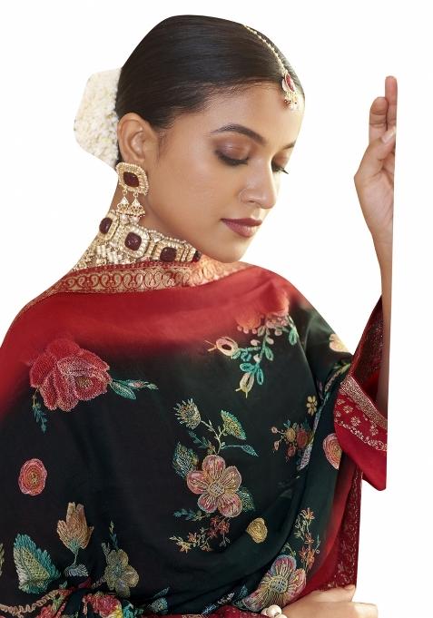 Red Embroidered Silk Dress Material