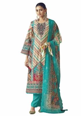 Multi Color Embroidered Cotton Dress Material