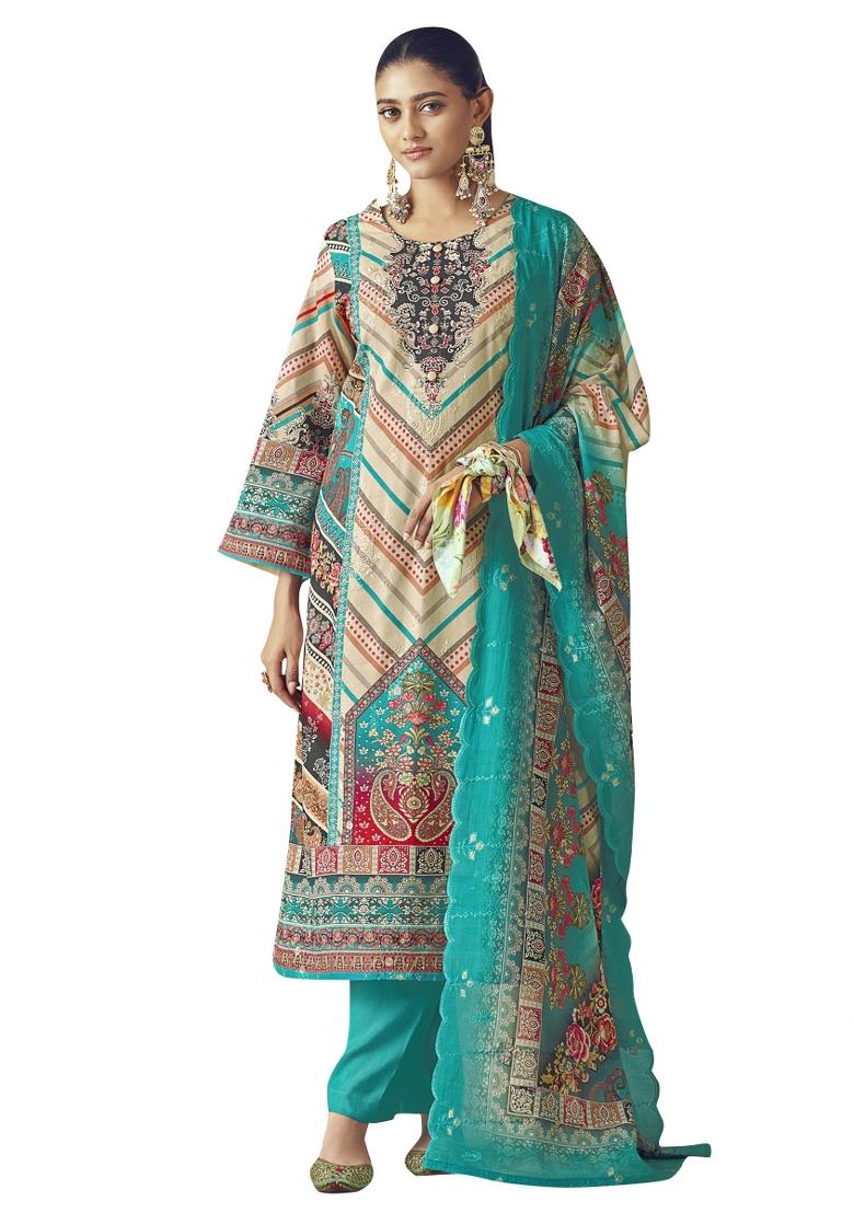 Multi Color Embroidered Cotton Dress Material