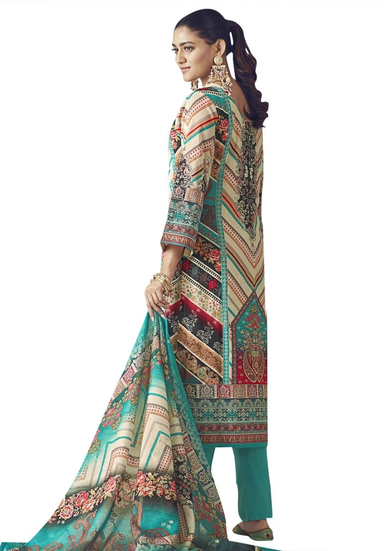 Multi Color Embroidered Cotton Dress Material