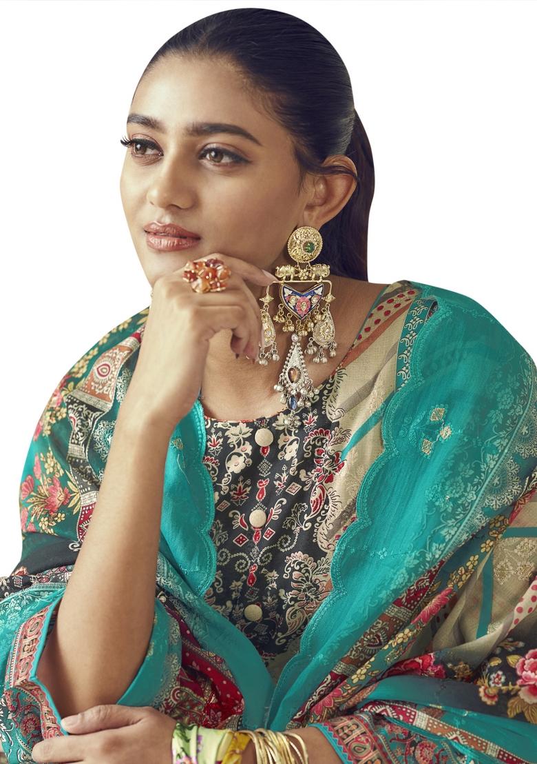 Multi Color Embroidered Cotton Dress Material