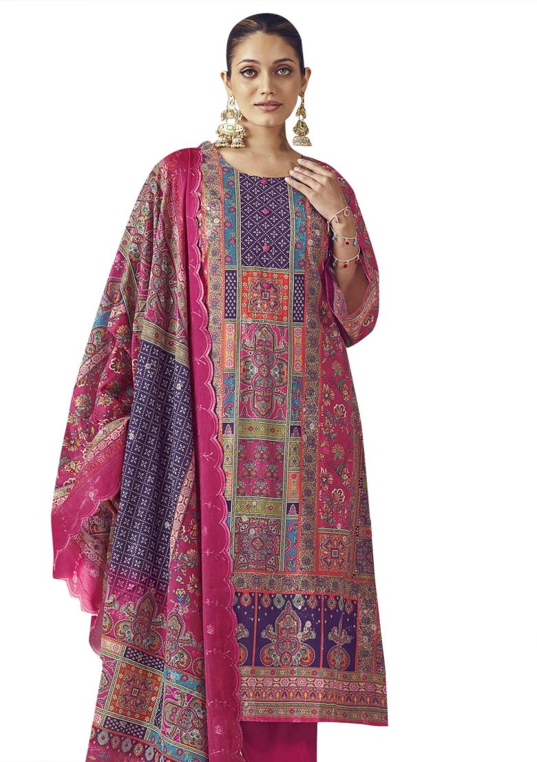 Multi Color Embroidered Cotton Dress Material