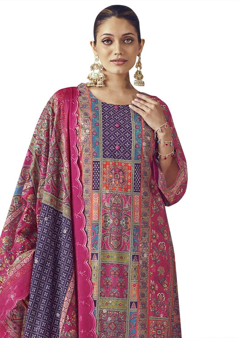 Multi Color Embroidered Cotton Dress Material