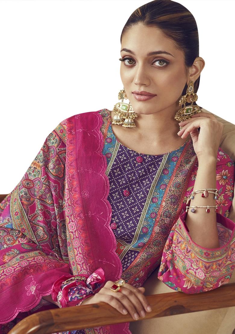 Multi Color Embroidered Cotton Dress Material