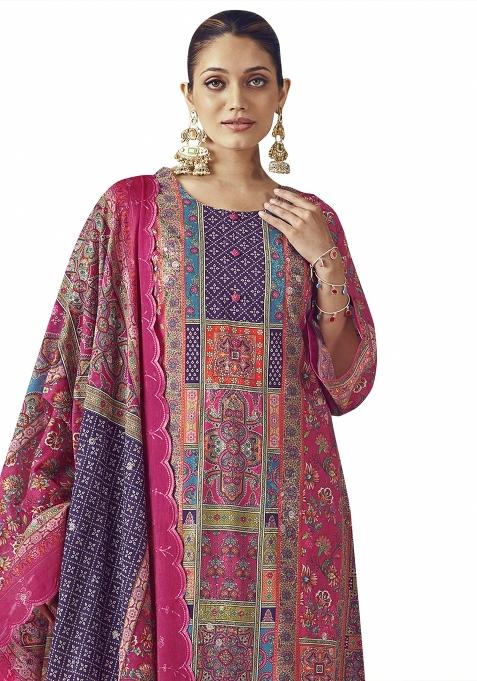 Multi Color Embroidered Cotton Dress Material