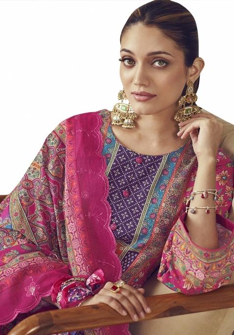 Multi Color Embroidered Cotton Dress Material