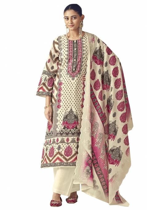 Multi Color Embroidered Cotton Dress Material