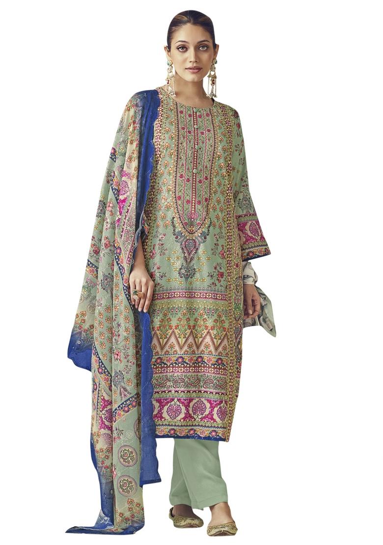 Multi Color Embroidered Cotton Dress Material