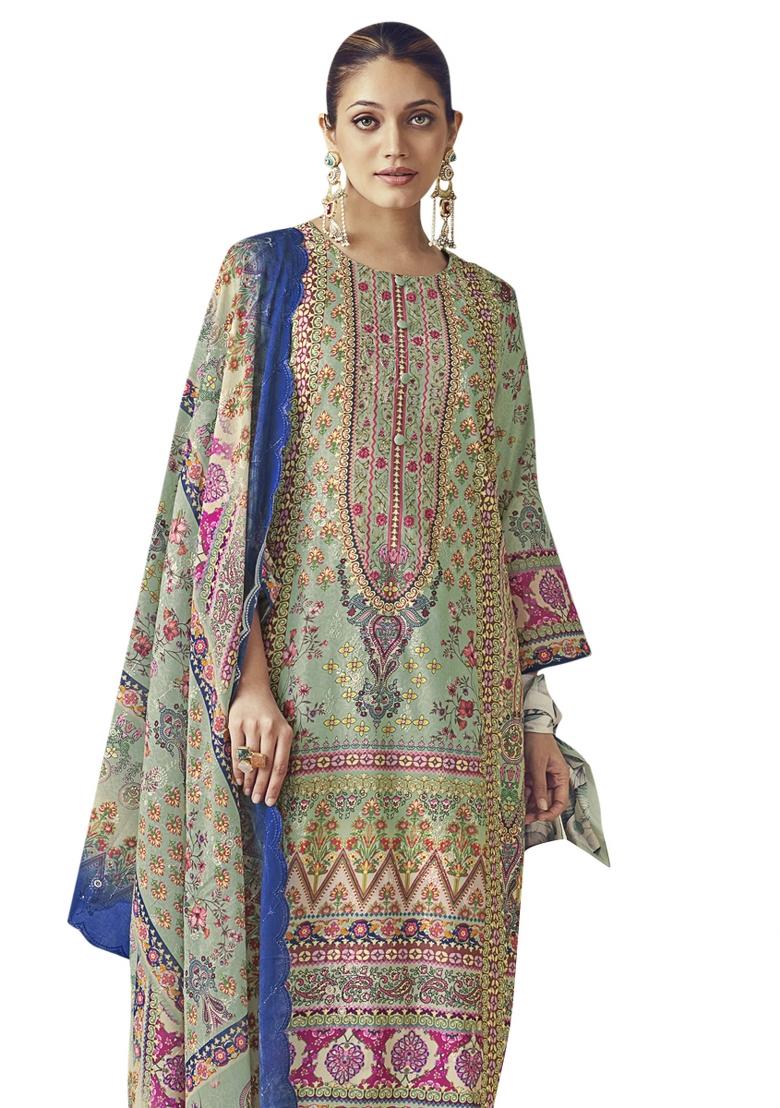Multi Color Embroidered Cotton Dress Material