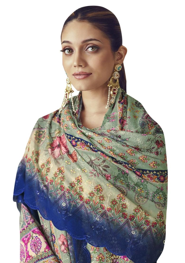 Multi Color Embroidered Cotton Dress Material