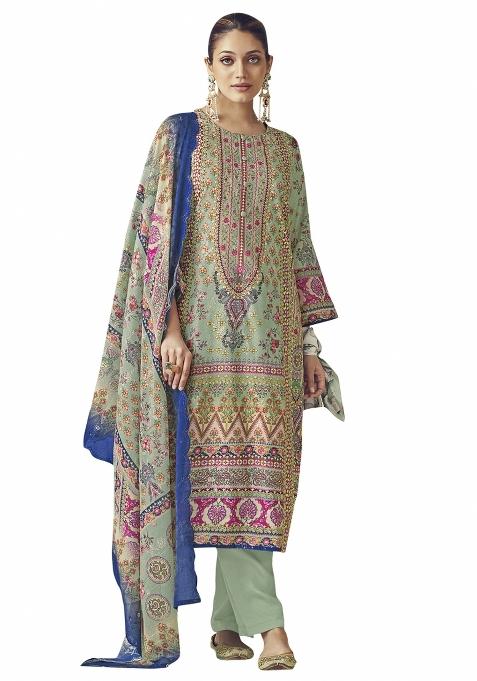 Multi Color Embroidered Cotton Dress Material