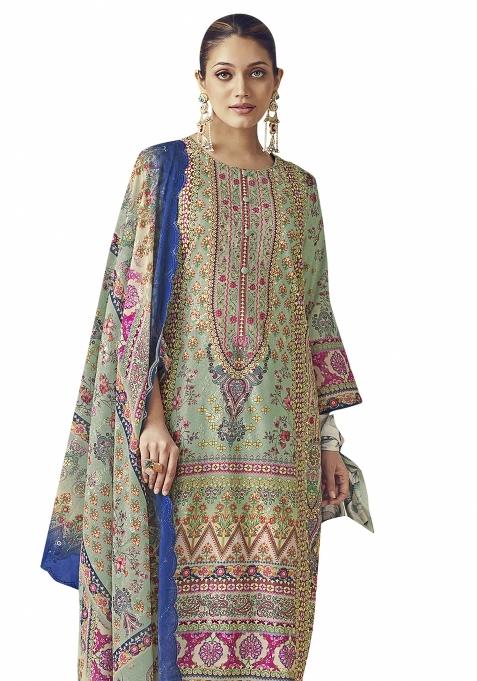 Multi Color Embroidered Cotton Dress Material