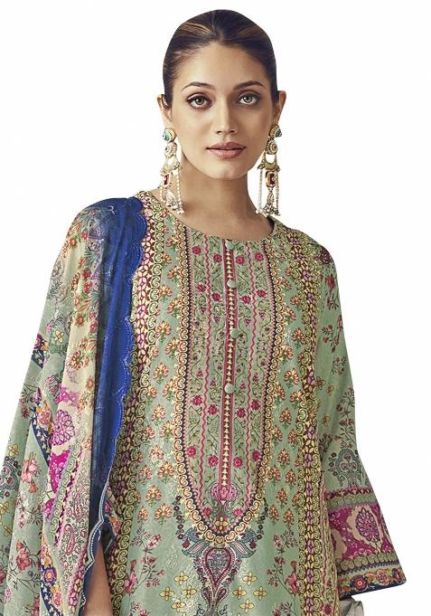 Multi Color Embroidered Cotton Dress Material