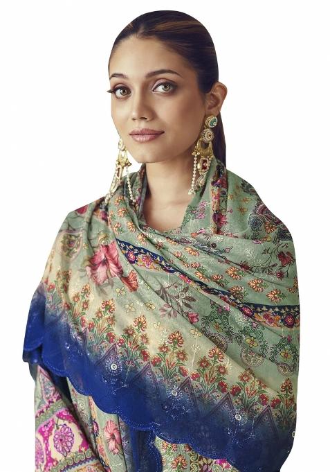 Multi Color Embroidered Cotton Dress Material