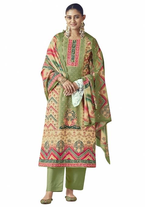 Multi Color Embroidered Cotton Dress Material
