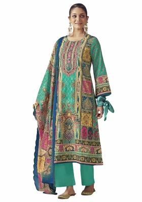 Multi Color Embroidered Cotton Dress Material