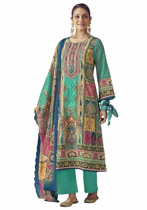 Multi Color Embroidered Cotton Dress Material