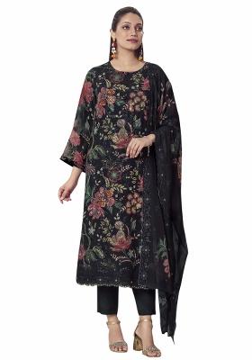 Black Embroidered Georgette Dress Material