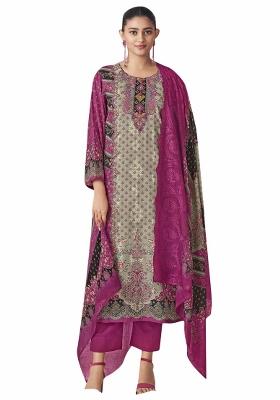 Magenta Embroidered Cotton Dress Material