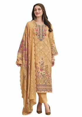 Peach Embroidered Cotton Dress Material