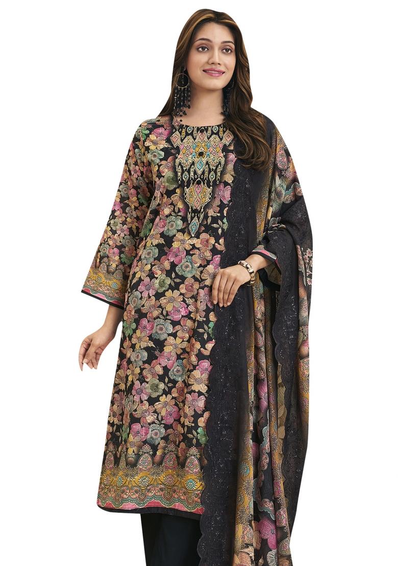 Multi Color Embroidered Cotton Dress Material