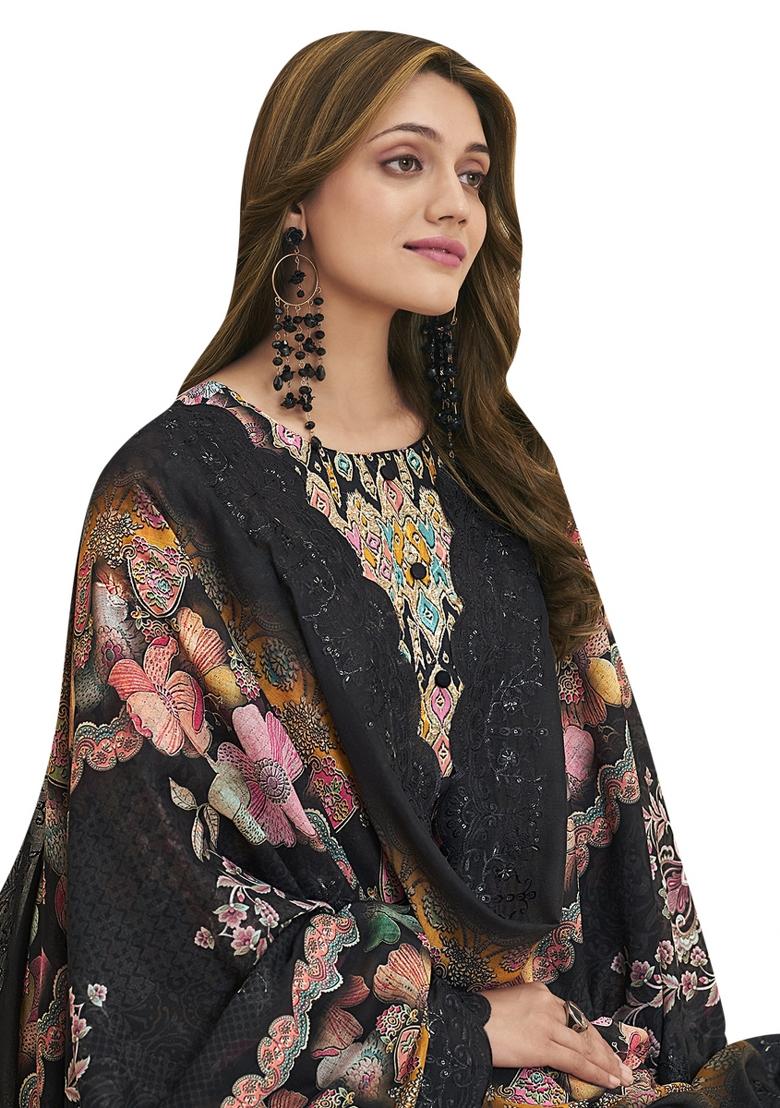 Multi Color Embroidered Cotton Dress Material