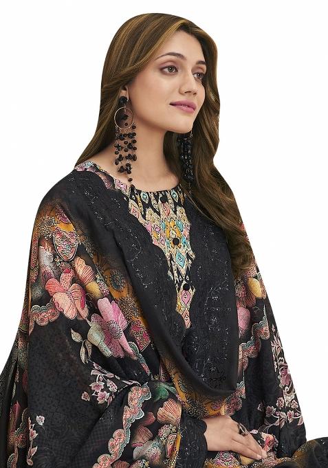 Multi Color Embroidered Cotton Dress Material