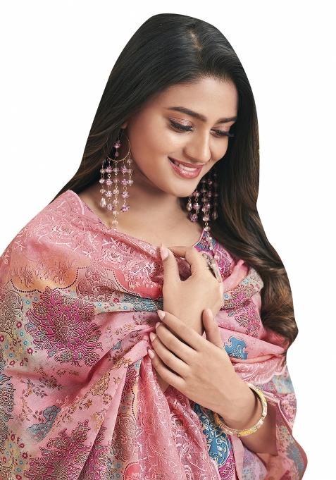 Pink Embroidered Cotton Dress Material