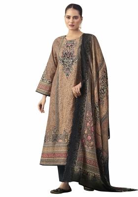 Brown Embroidered Cotton Dress Material