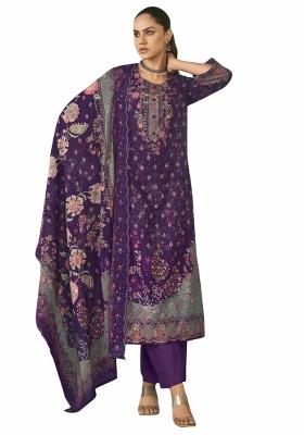 Violet Embroidered Cotton Dress Material