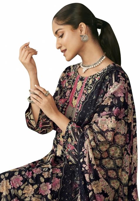 Black Embroidered Cotton Dress Material