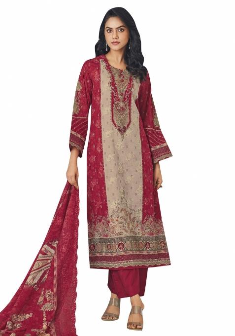 Multi Color Embroidered Cotton Dress Material