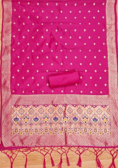 Pink Zari Woven Silk Dress Material
