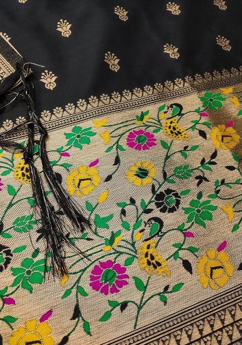 Black Zari Woven Silk Dress Material