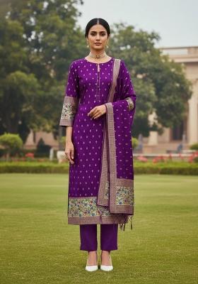 Purple Zari Woven Silk Dress Material