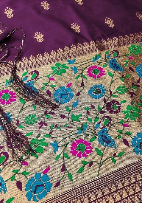 Wine Zari Woven Silk Dress Material