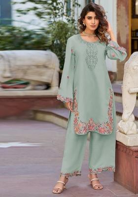 Beige Embroidered Cotton Salwar Kameez
