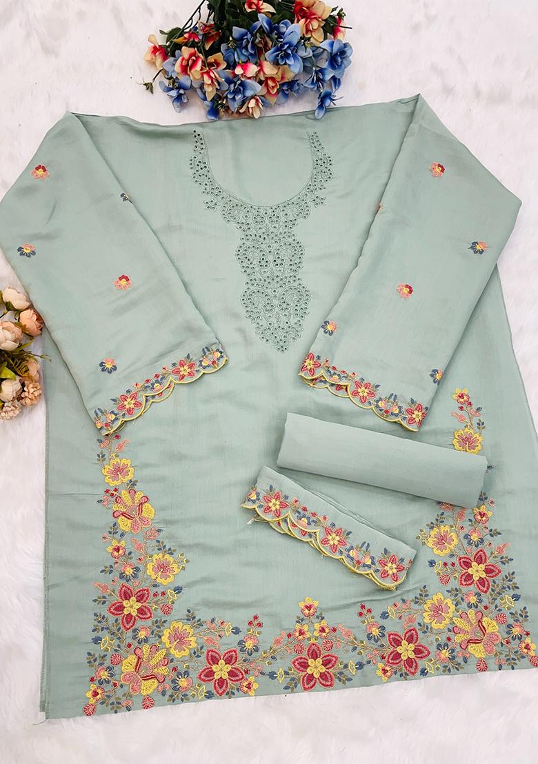 Beige Embroidered Cotton Salwar Kameez