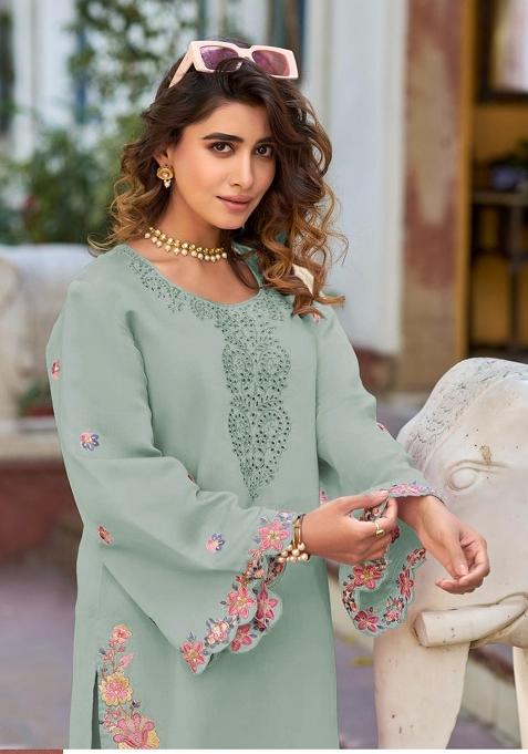 Beige Embroidered Cotton Salwar Kameez