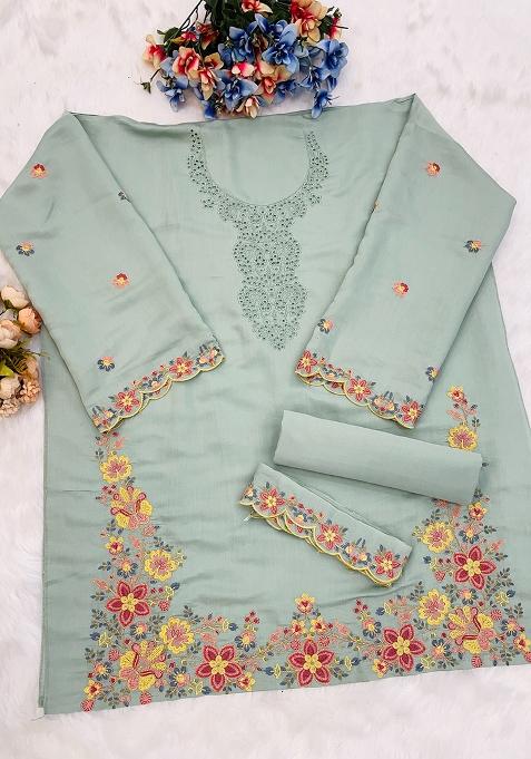 Beige Embroidered Cotton Salwar Kameez