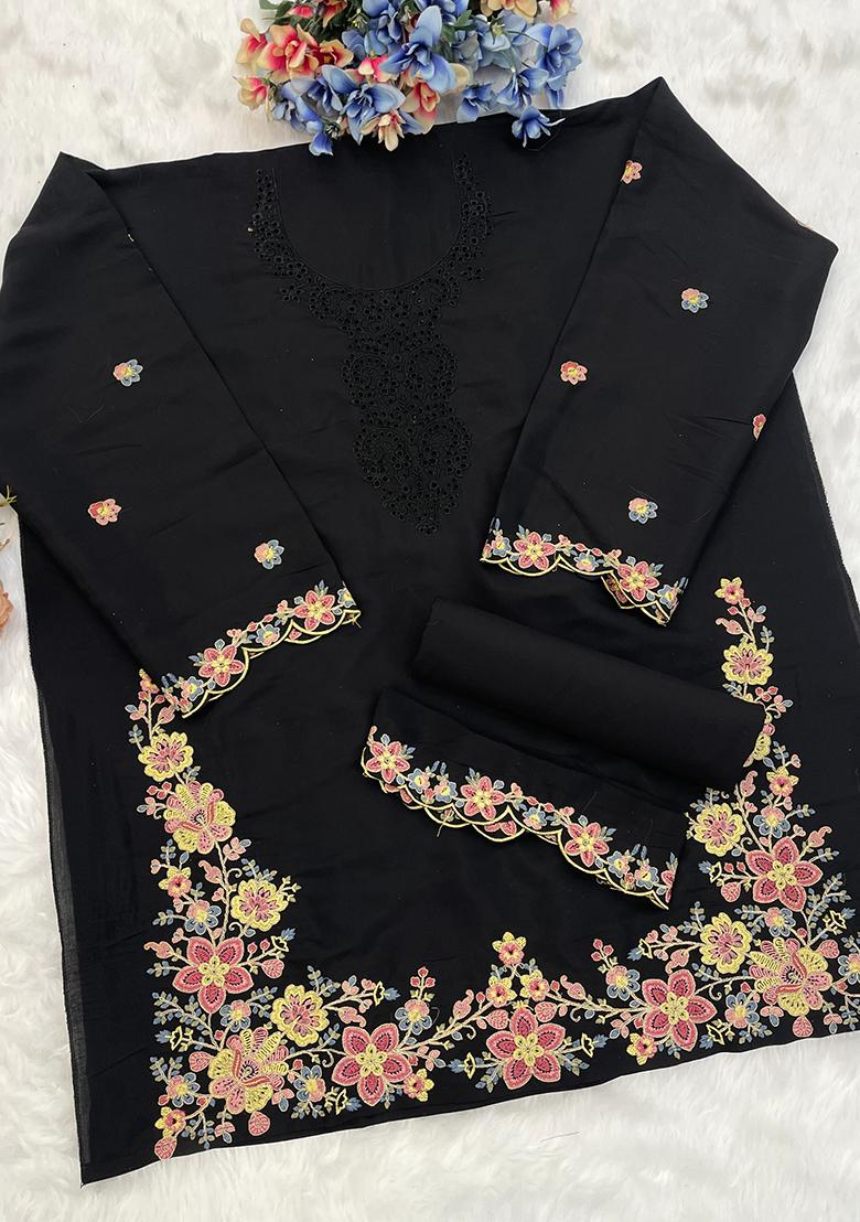 Beige Embroidered Cotton Salwar Kameez