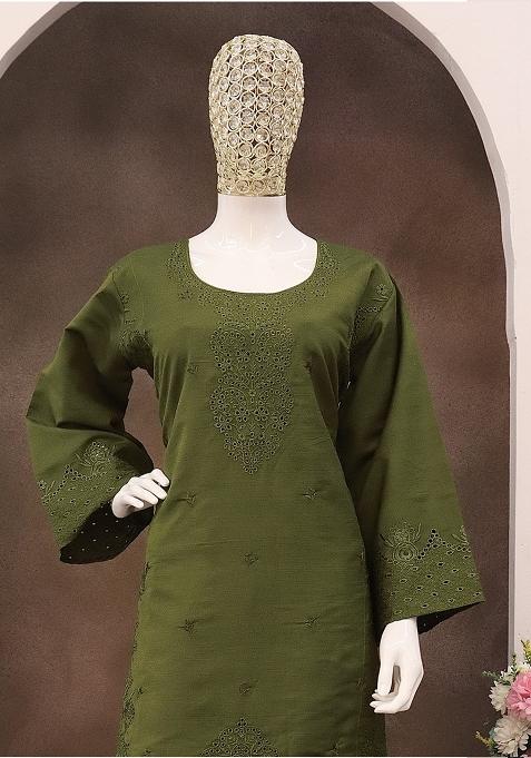 Beige Embroidered Cotton Salwar Kameez