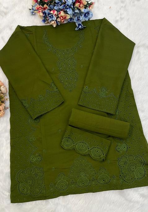 Beige Embroidered Cotton Salwar Kameez