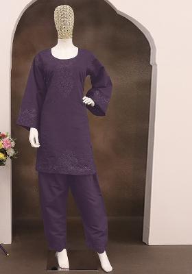 Beige Embroidered Cotton Salwar Kameez