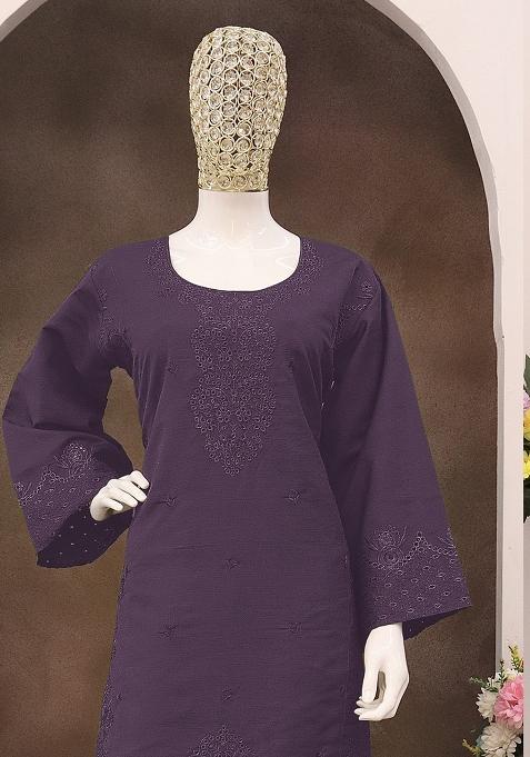 Beige Embroidered Cotton Salwar Kameez