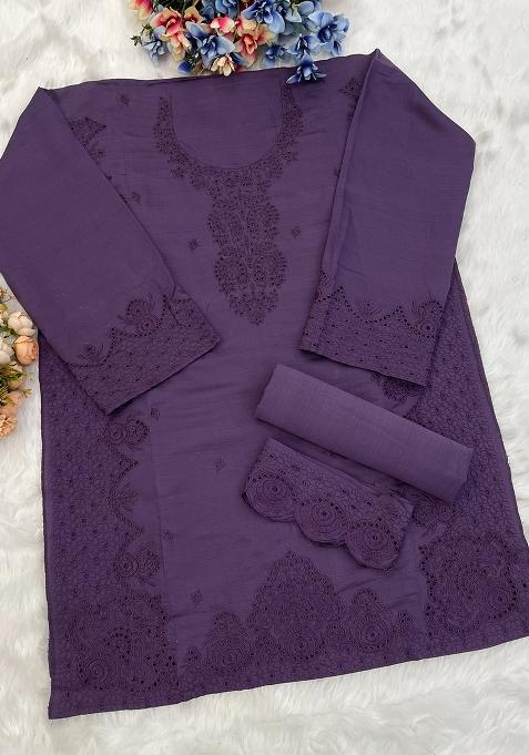 Beige Embroidered Cotton Salwar Kameez