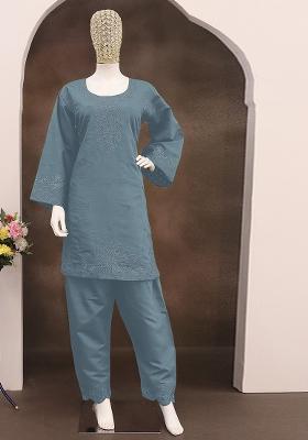 Beige Embroidered Cotton Salwar Kameez